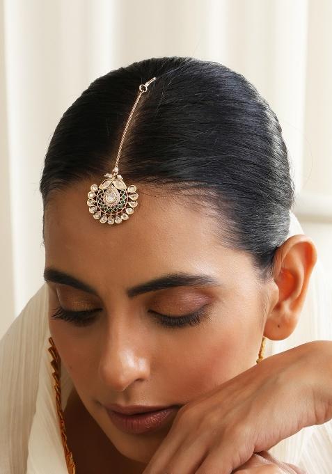 Green Polki Maang Tikka