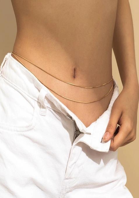 18K Gold Plated Anti Tarnish Two Layered Snake Chain Waist Chain