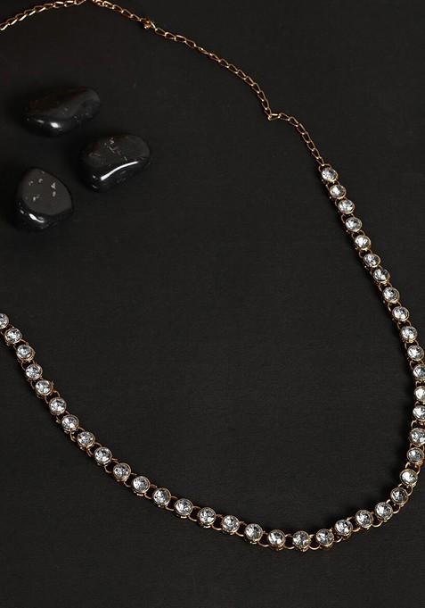 Gold Plated Cz Studded Round Waist Chain