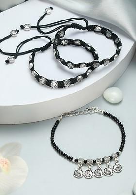 Women Set Of 3 Ying Yang Charm Anklet And Bracelet Set