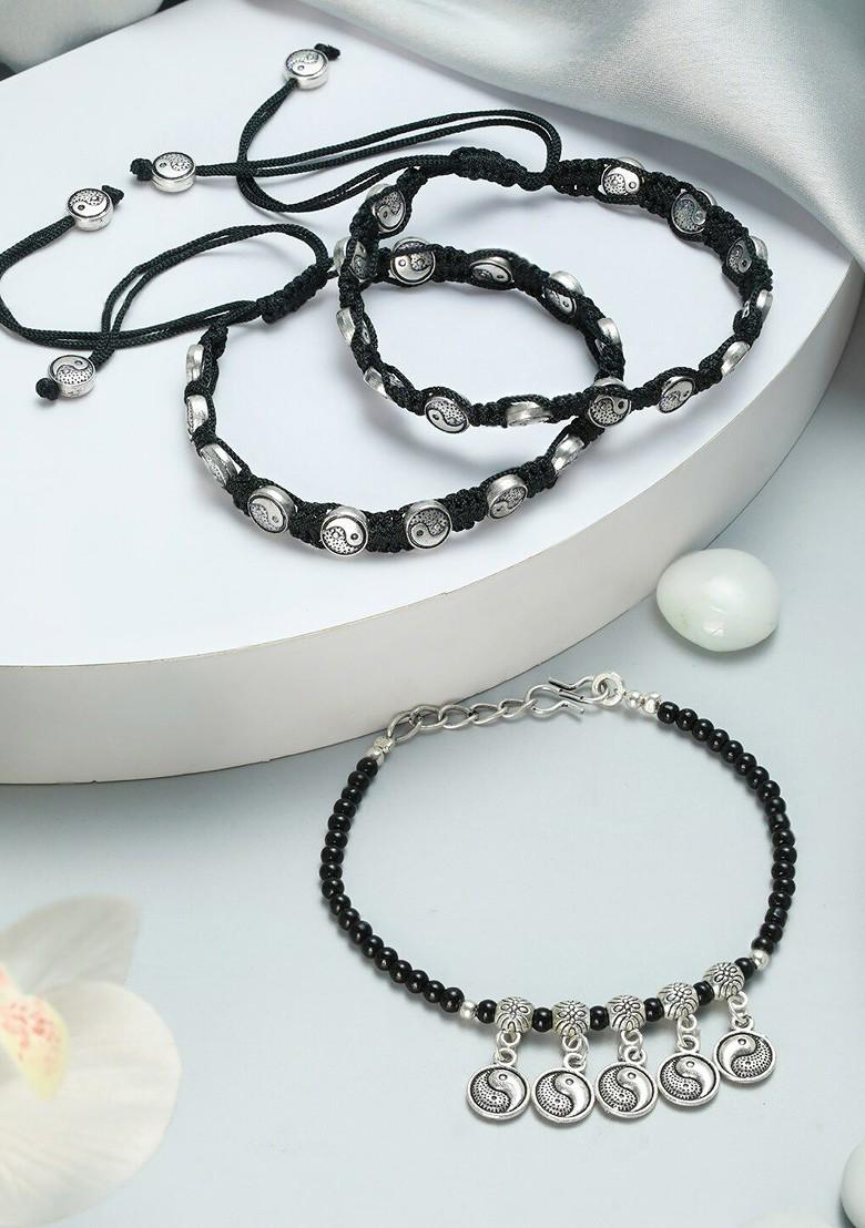 Women Set Of 3 Ying Yang Charm Anklet And Bracelet Set
