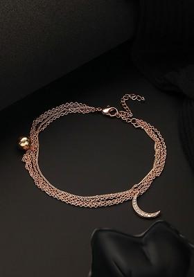 Gold Plated Cz Studded Layered Cresent Shape Charm Anklet