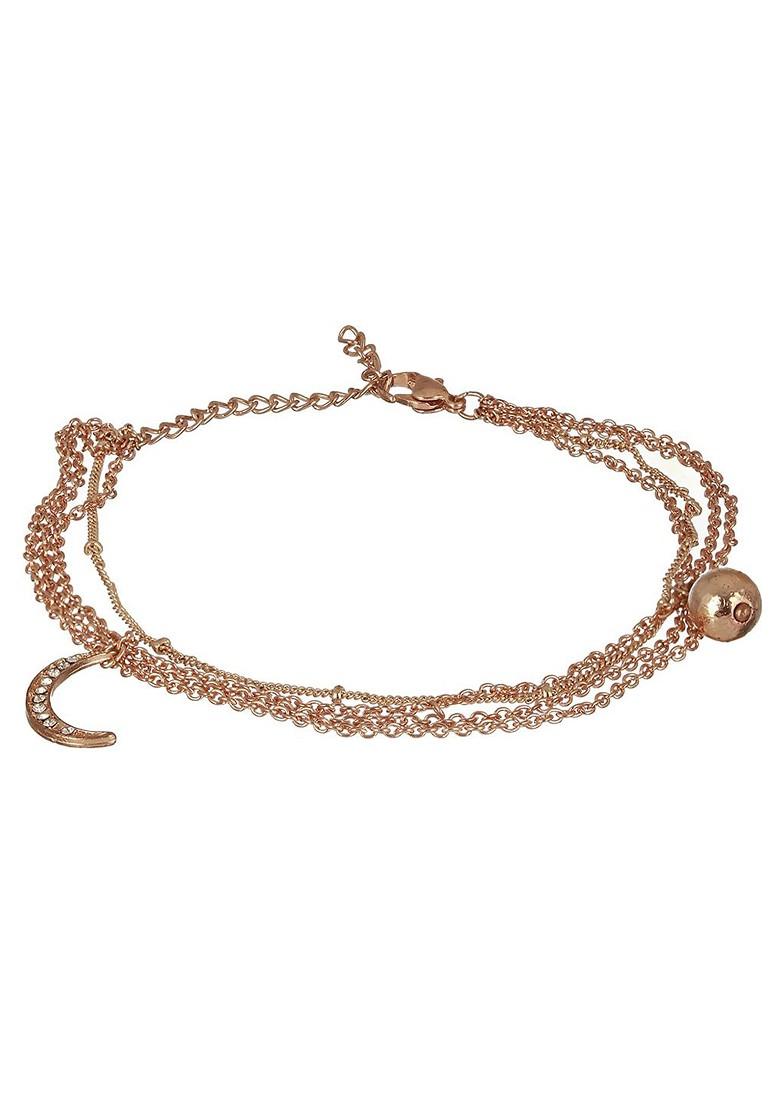 Gold Plated Cz Studded Layered Cresent Shape Charm Anklet