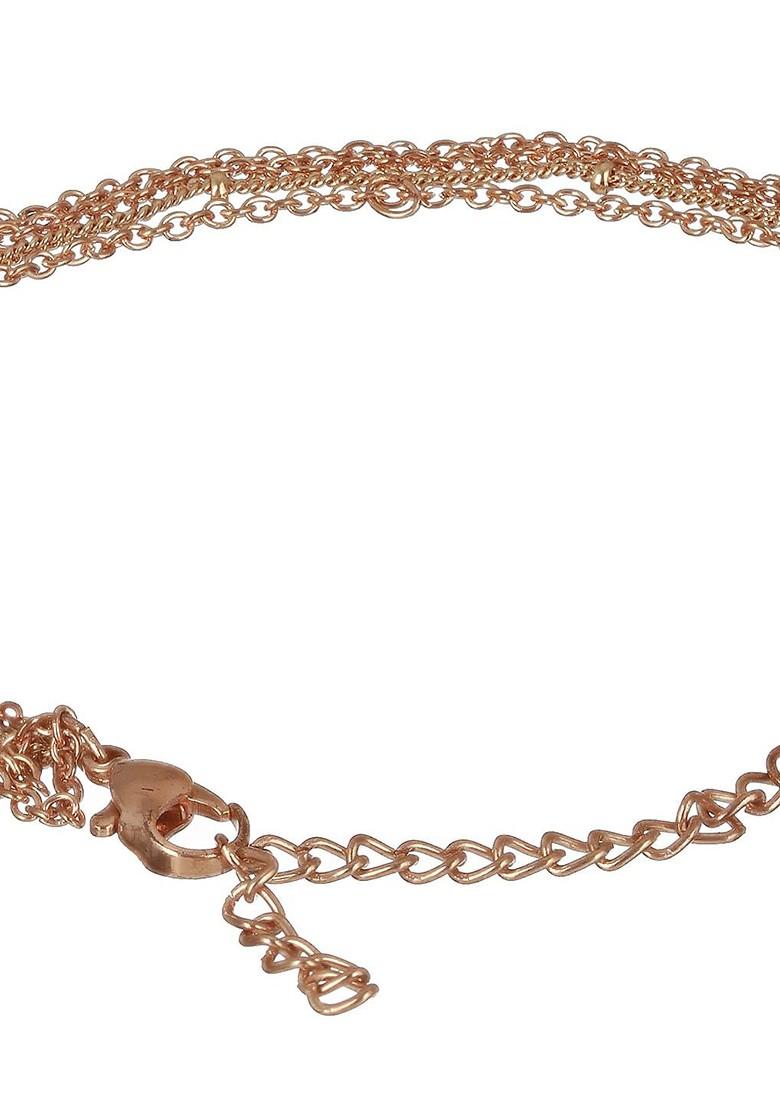 Gold Plated Cz Studded Layered Cresent Shape Charm Anklet