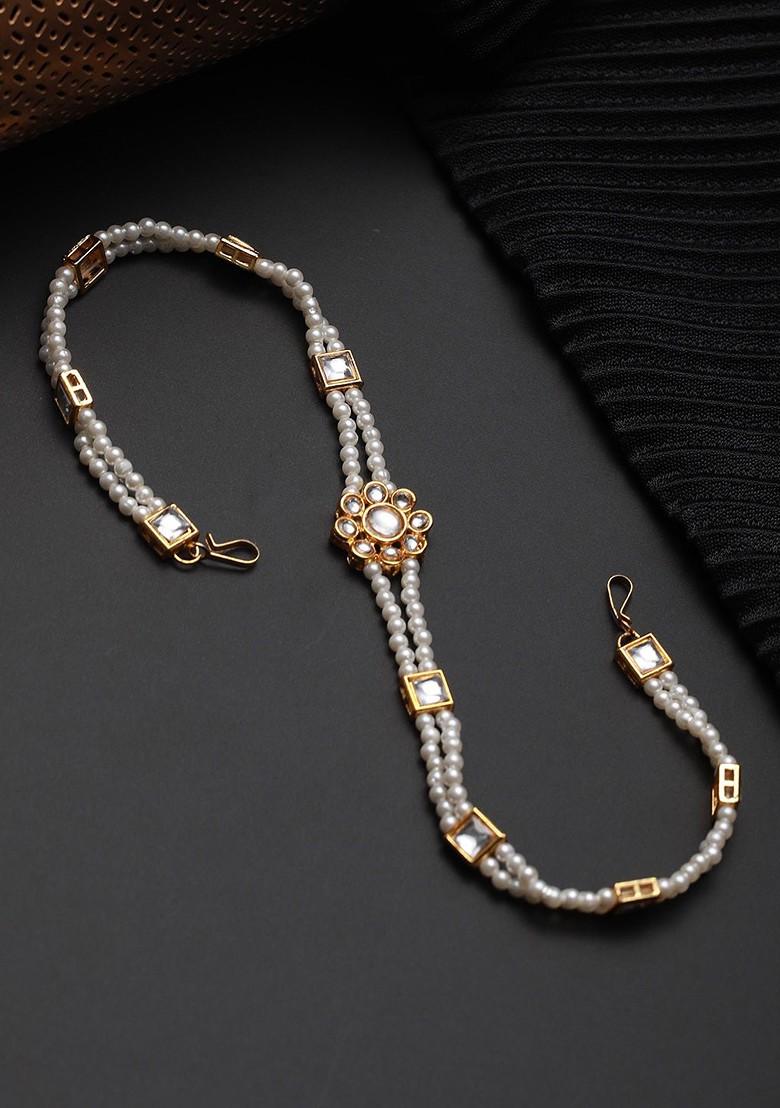 Gold Plated Kundan Studded And Pearl Beaded Mathapatti