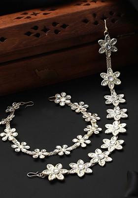 Set Of 2 Silver Plated Kundan Studded Matha Patti