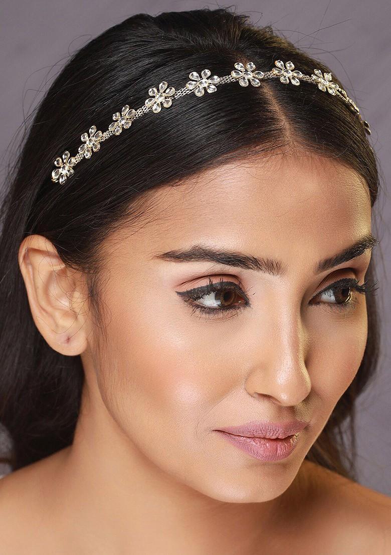 Set Of 2 Silver Plated Kundan Studded Matha Patti