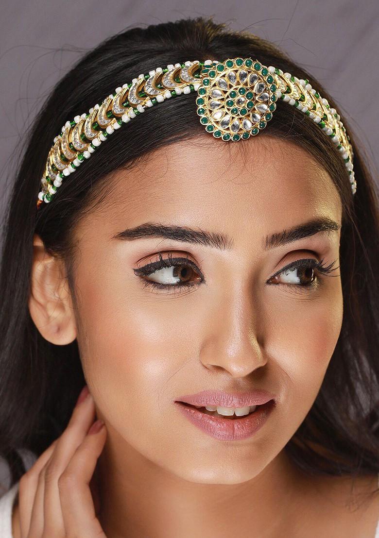 Gold Plated Stone Studded And Pearl Beaded Sheesh Phool