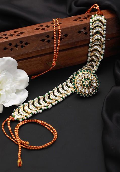 Gold Plated Stone Studded And Pearl Beaded Sheesh Phool