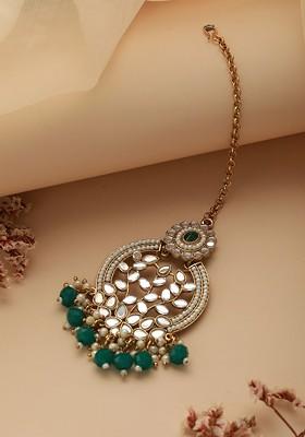 Gold Plated Kundan Studded And Beaded Maang Tikka