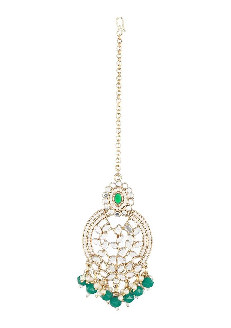 Gold Plated Kundan Studded And Beaded Maang Tikka