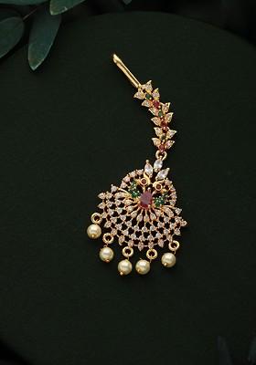 24Kt Gold Plated Ad Studded And Beaded Maang Tikka