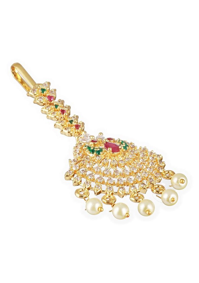 24Kt Gold Plated Ad Studded And Beaded Maang Tikka