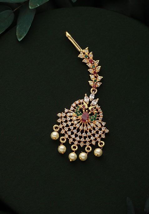 24Kt Gold Plated Ad Studded And Beaded Maang Tikka
