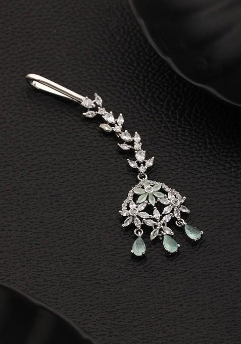 Rhodium Plated Ad Studded Maang Tikka