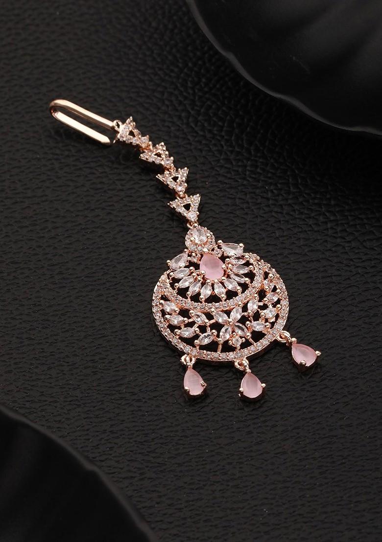 Rose Gold Plated Ad Studded Maang Tikka