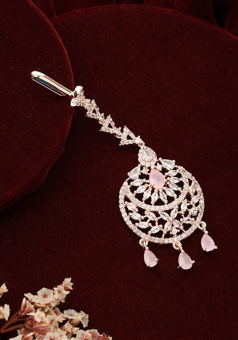 Rose Gold Plated Ad Studded Maang Tikka