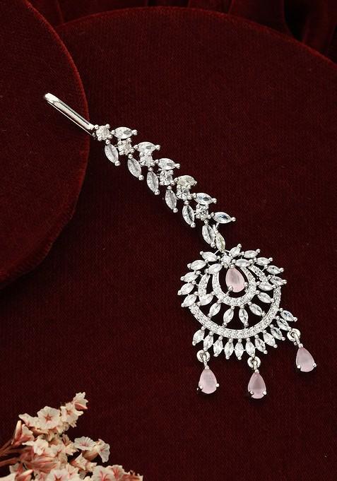 Rhodium Plated Ad Studded Maang Tikka