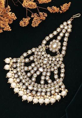 Gold Plated Kundan Studded Jhumar Passa Head Jewellery