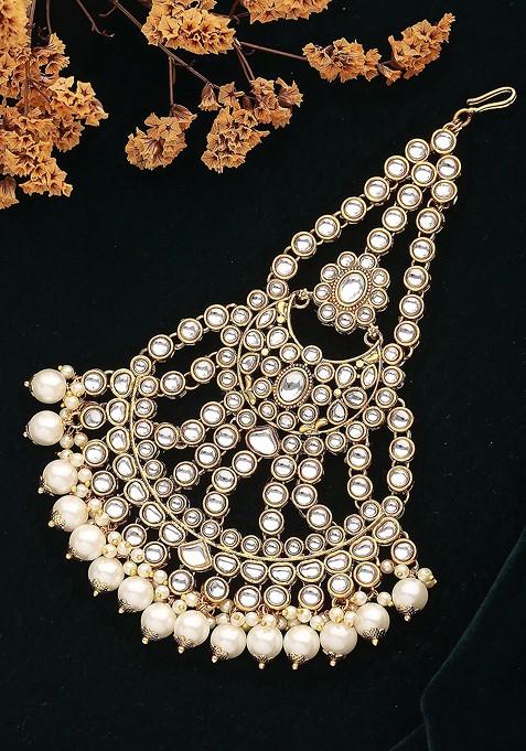 Gold Plated Kundan Studded Jhumar Passa Head Jewellery