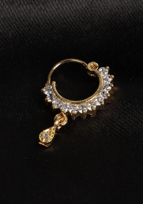 Gold Plated White Ad Studded Nosepin