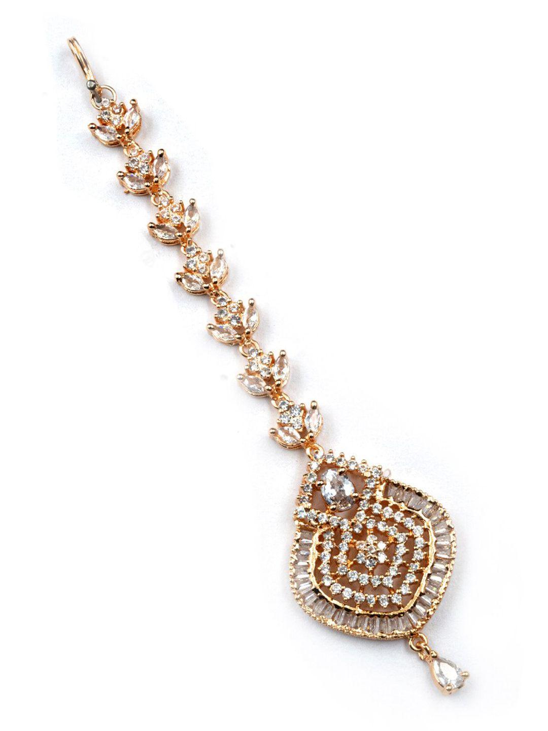 Rose Gold Plated White Ad Stone Studded Maang Tikka