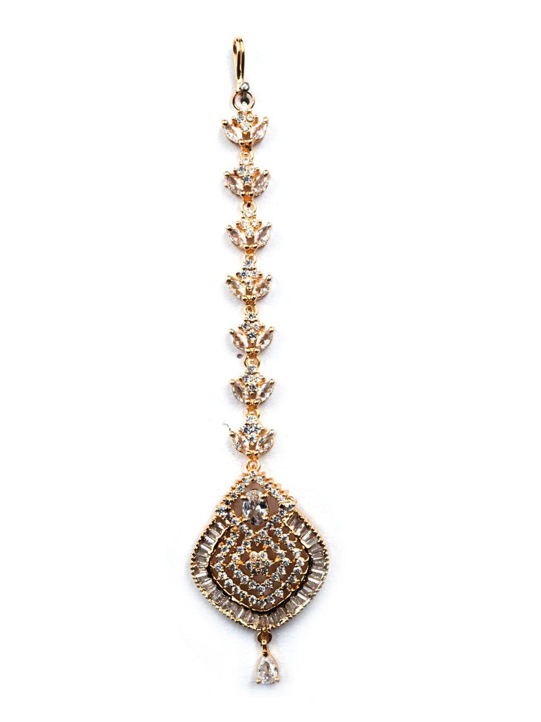 Rose Gold Plated White Ad Stone Studded Maang Tikka