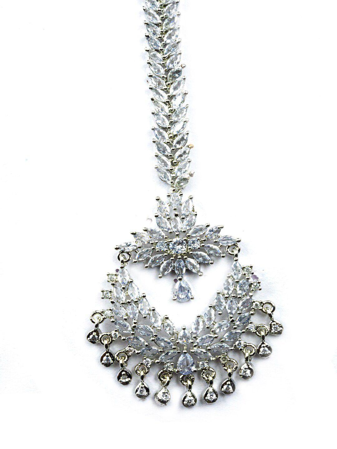 Silver Plated White Ad Stone Studded Maang Tikka