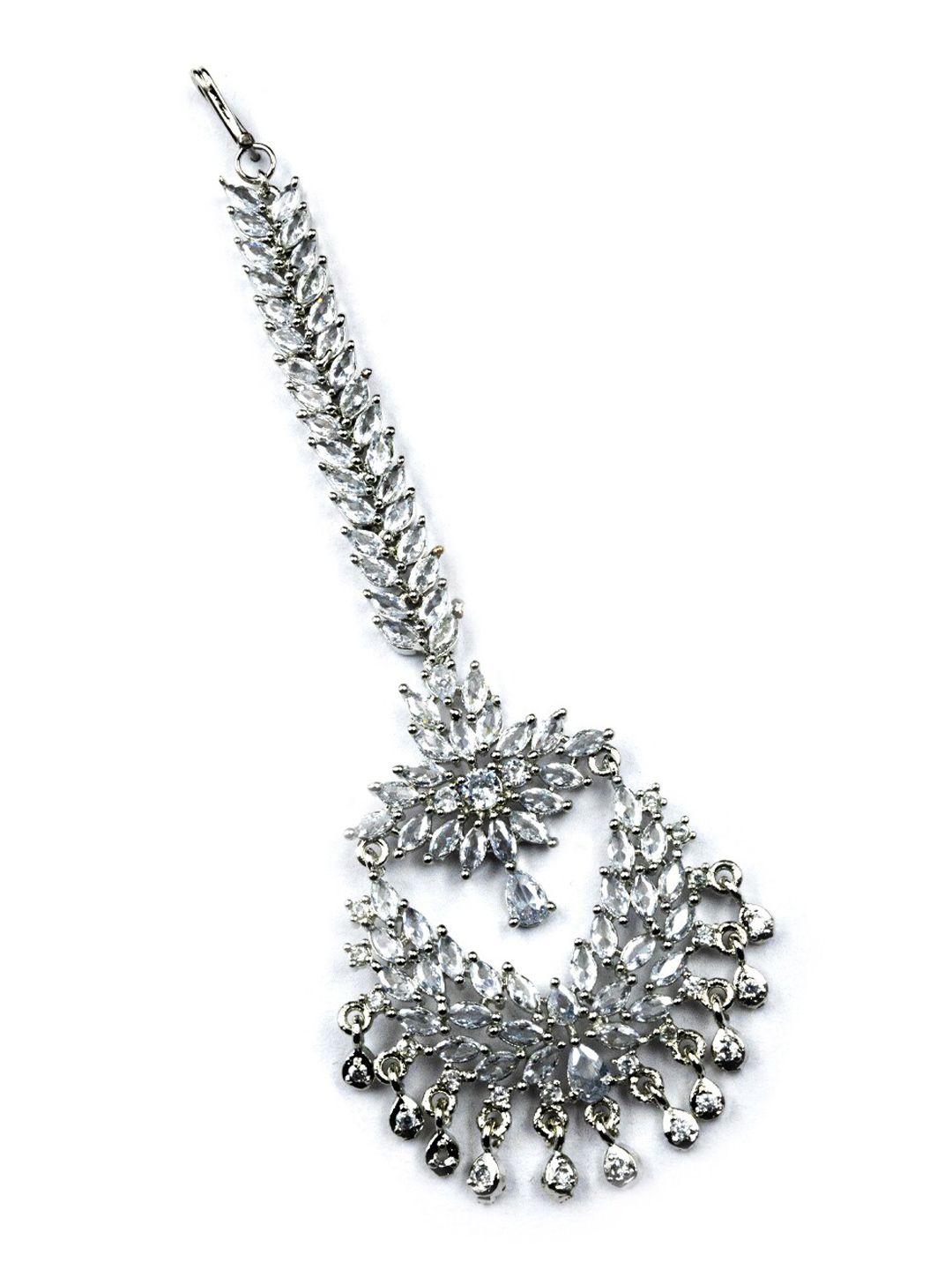 Silver Plated White Ad Stone Studded Maang Tikka