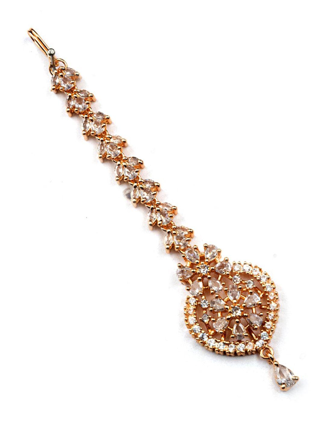 Rose Gold Plated Cz Studded Maang Tikka