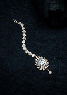 Rose Gold Plated White Ad Stone Studded Maang Tikka