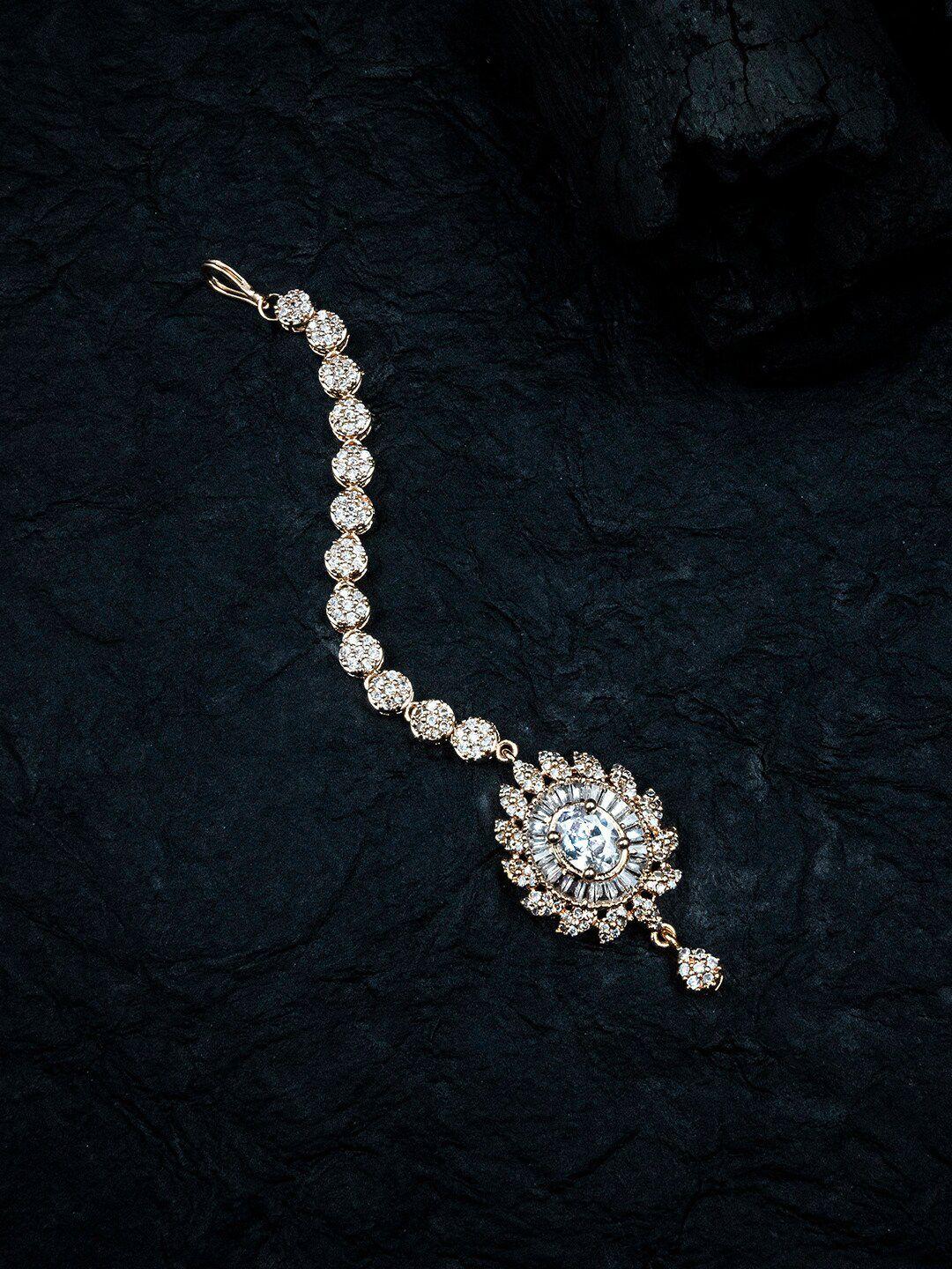 Rose Gold Plated White Ad Stone Studded Maang Tikka