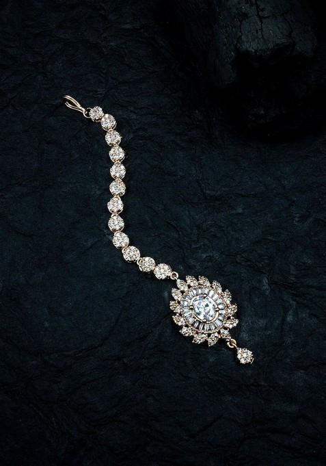 Rose Gold Plated White Ad Stone Studded Maang Tikka