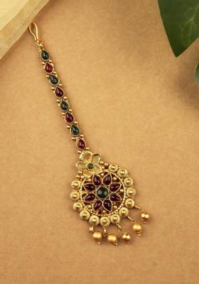 Gold Plated Stones Studded Temple Maang Tikka
