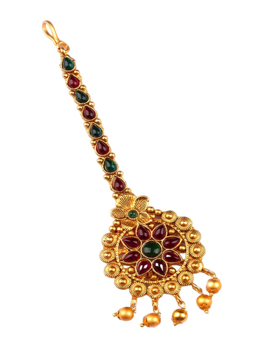 Gold Plated Stones Studded Temple Maang Tikka