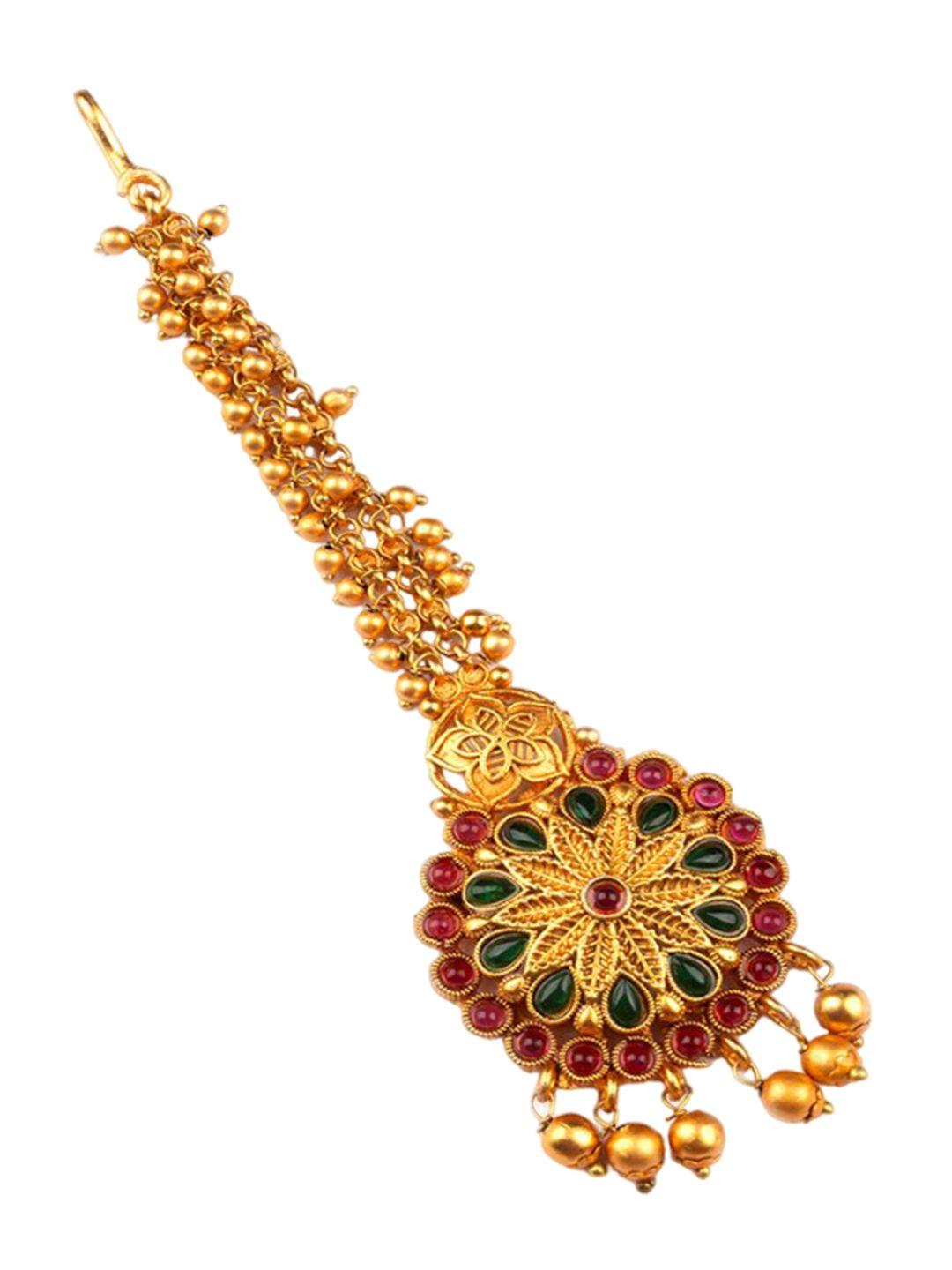 Gold Plated Stones Studded Temple Maang Tikka