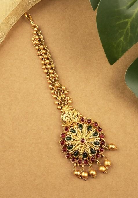 Gold Plated Stones Studded Temple Maang Tikka