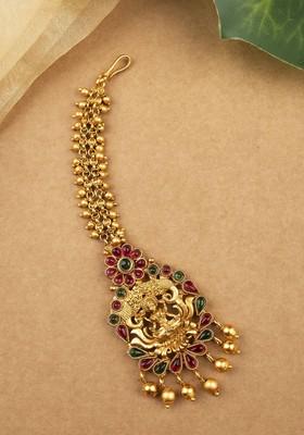 Gold Plated Stones Studded Temple Maang Tikka
