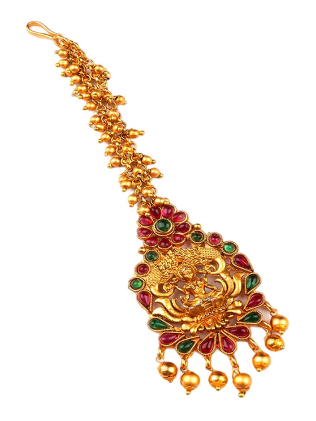Gold Plated Stones Studded Temple Maang Tikka