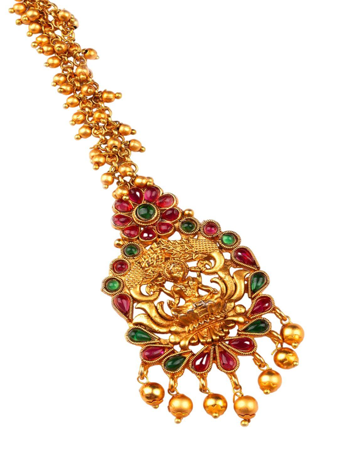 Gold Plated Stones Studded Temple Maang Tikka