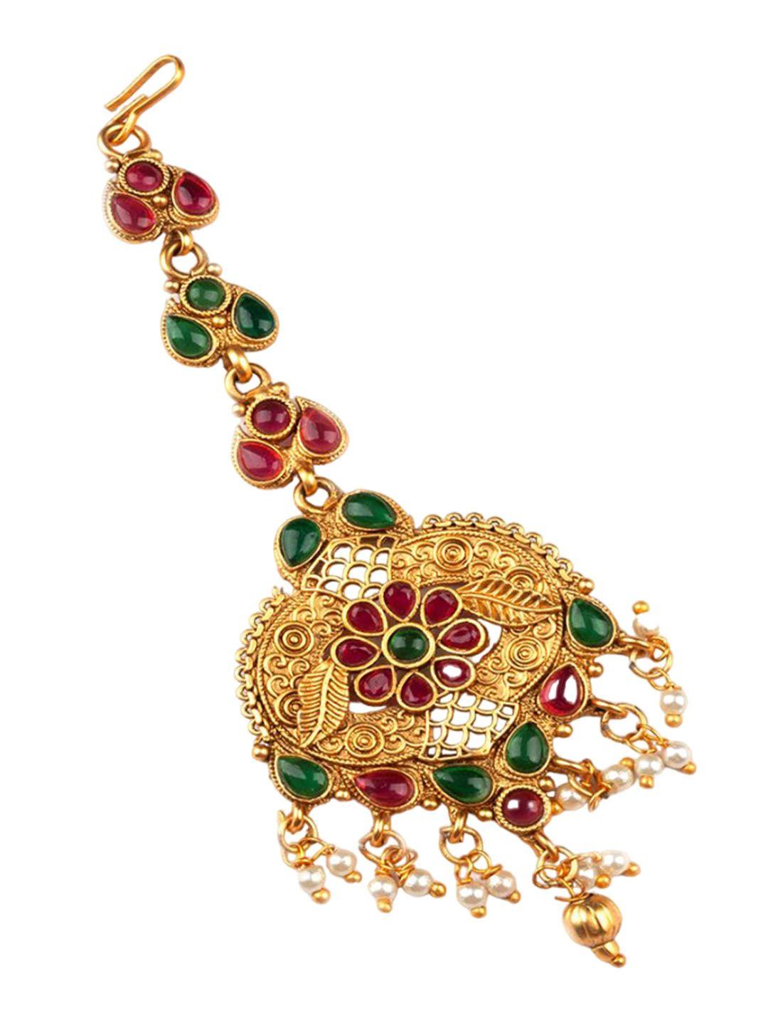 Gold Plated Stones Studded Temple Maang Tikka