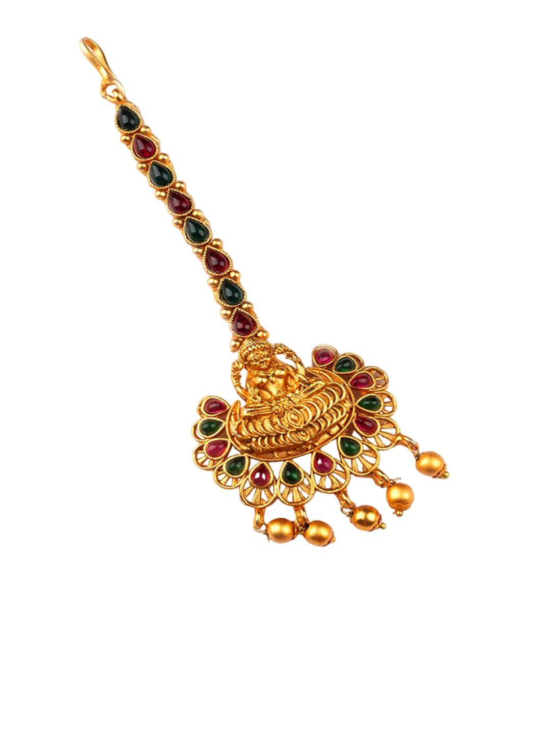 Gold Plated Stones Studded Temple Maang Tikka