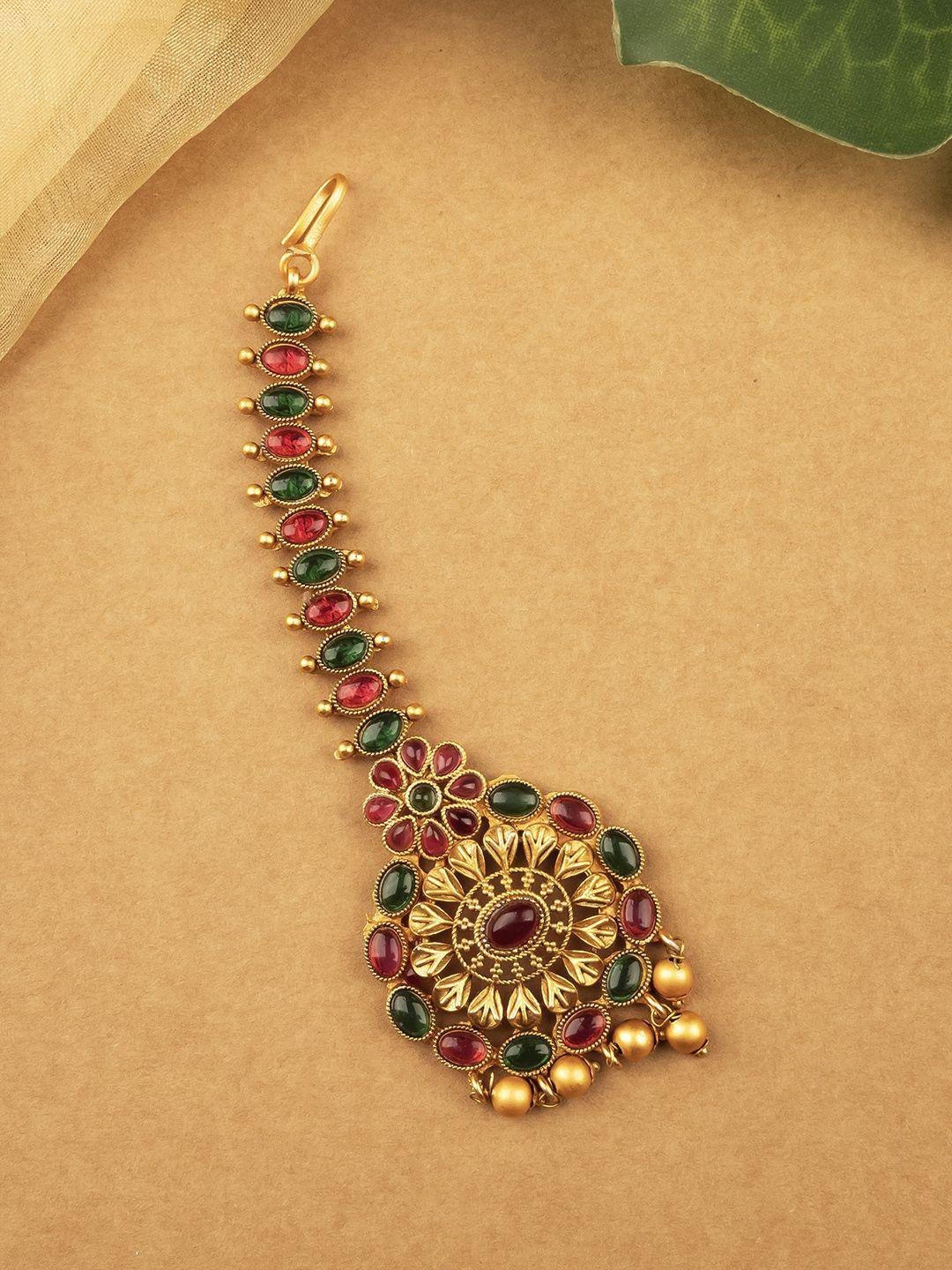 Gold Plated Stones Studded Temple Maang Tikka