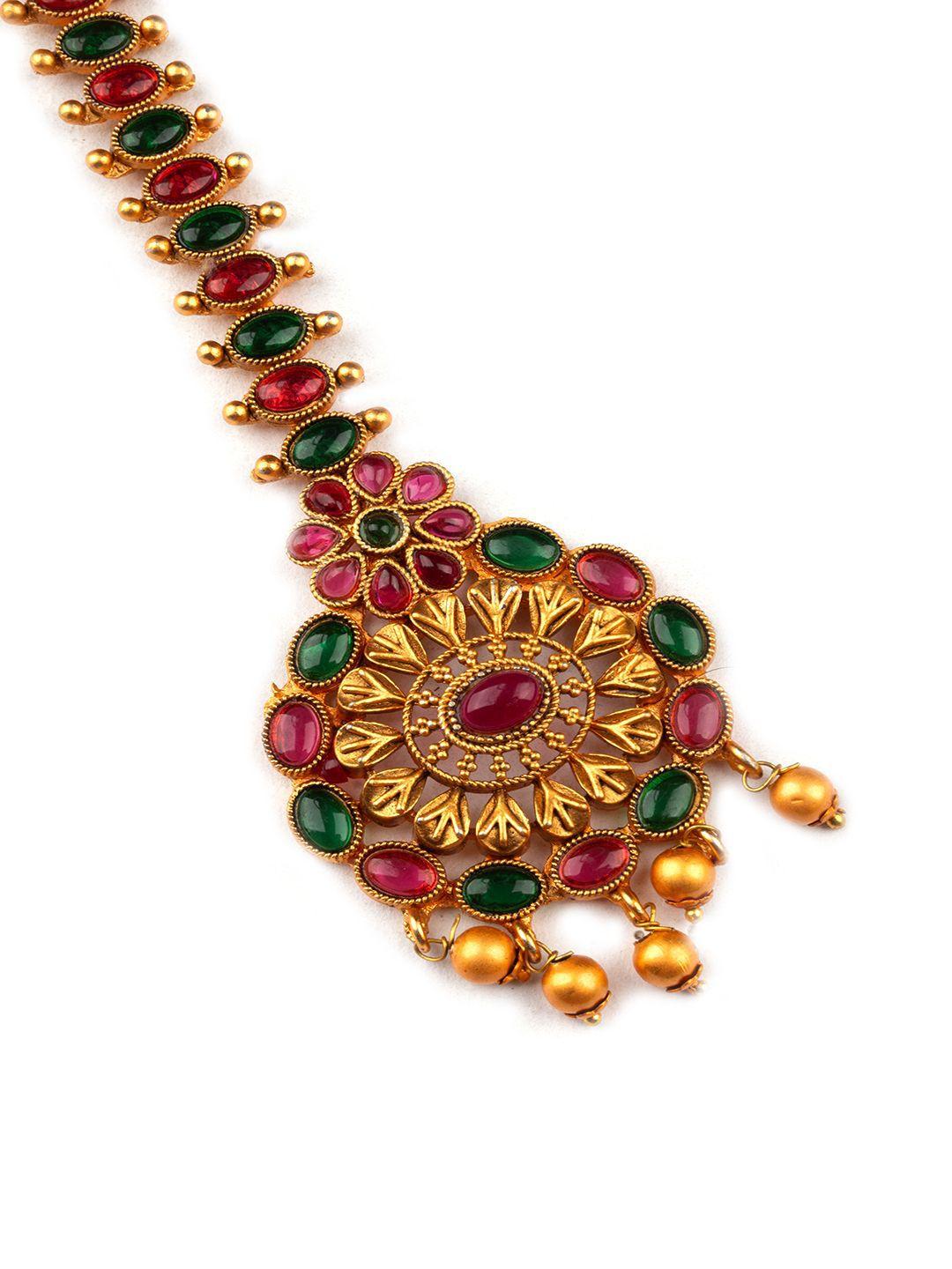 Gold Plated Stones Studded Temple Maang Tikka