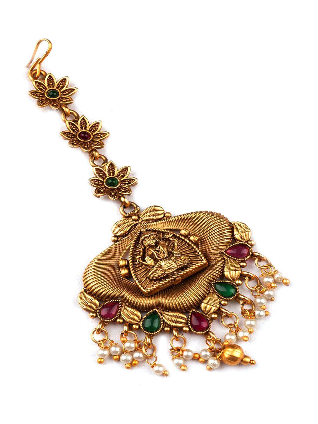 Gold Plated Stones Studded Temple Maang Tikka