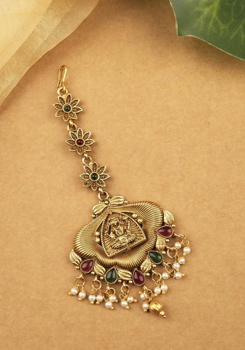Gold Plated Stones Studded Temple Maang Tikka