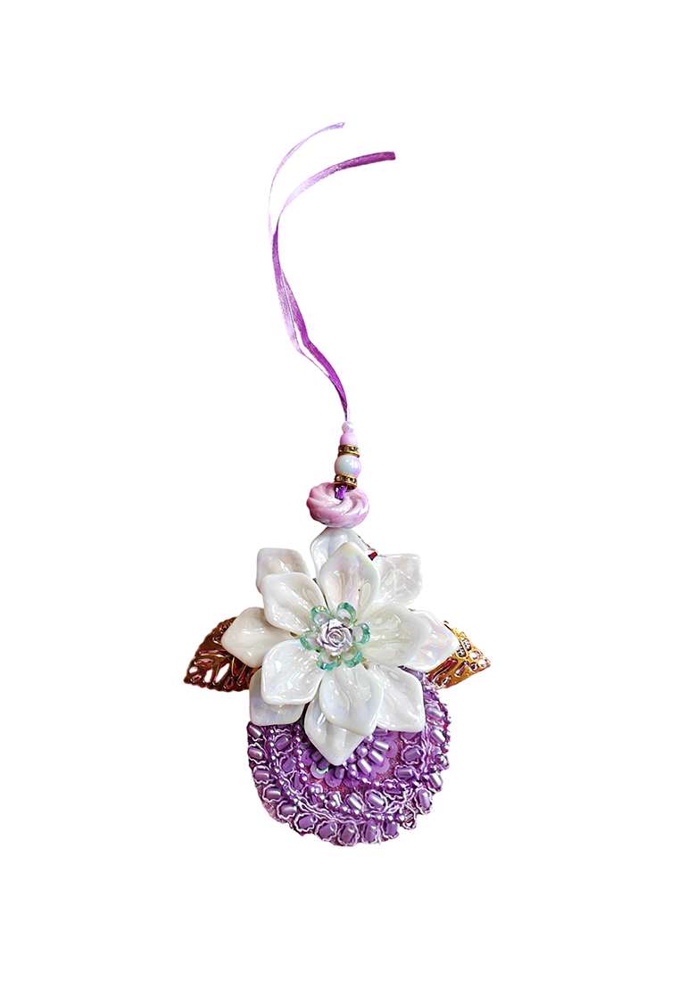 Lavender White And Gold Crystal Studded Pearls Beaded Floral Bhaiya Bhabhi Rakhi - Indya