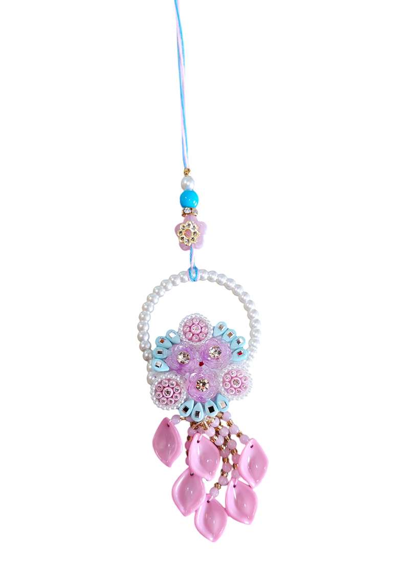 Blue White And Pink Artificial Stones Studded And Beaded Bhaiya Bhabhi Rakhis - Indya