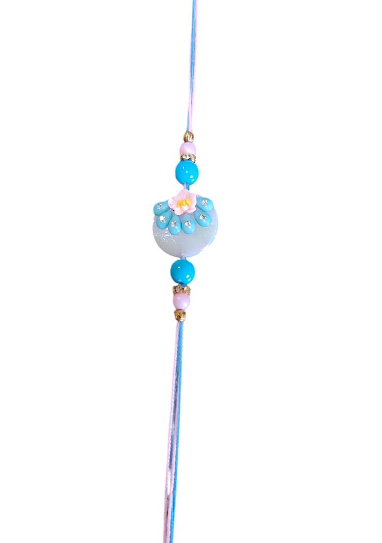 Blue White And Pink Artificial Stones Studded And Beaded Bhaiya Bhabhi Rakhis - Indya