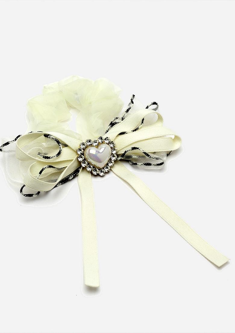 Women Heart Shaped Stone Studded Embellished Ponytail Holders